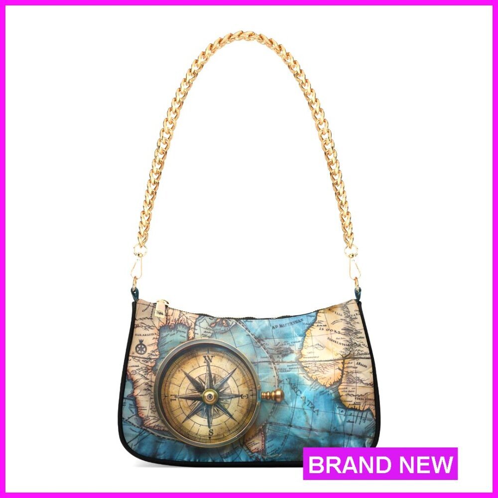 Vintage World Maps Shoulder Bag with Chain Strap, Soft Tote Purse for Women